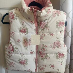 Altar'd State Floral Puffer Vest - Pink and Cream